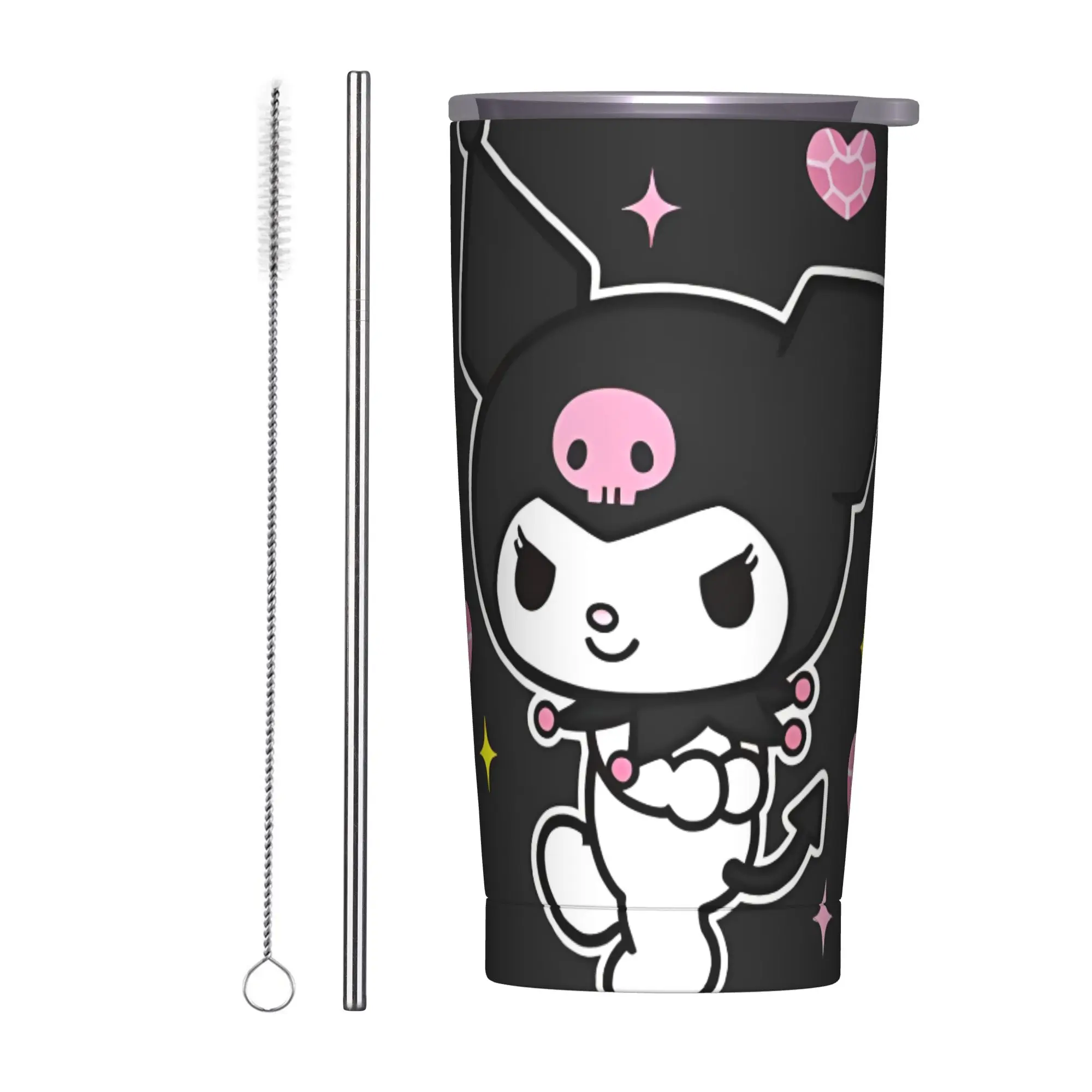 

Милый забавный изолированный стакан Kuromi с крышкой, мультяшная термокружка из нержавеющей стали, офисные домашние чашки с защитой от разливов, 20 унций
