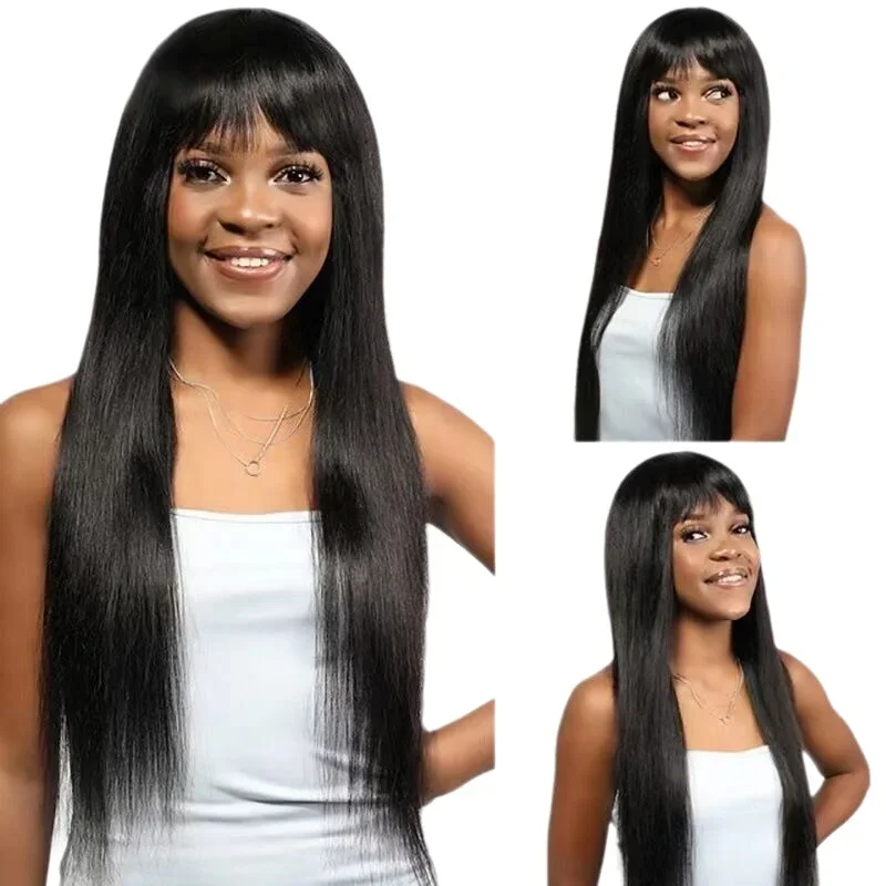 

(24 дюйма) синтетические длинные прямые волосы парики блондинка черные термостойкие полностью машинная челка косплей вечерние для белых женщин использование