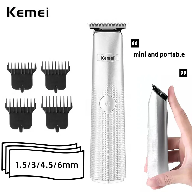 Kemei Powerful Professional Hair Trimmer 0 MM T Blade Small Mini Electric Clipper Barber Haircut Machine Beard Shaver Portable