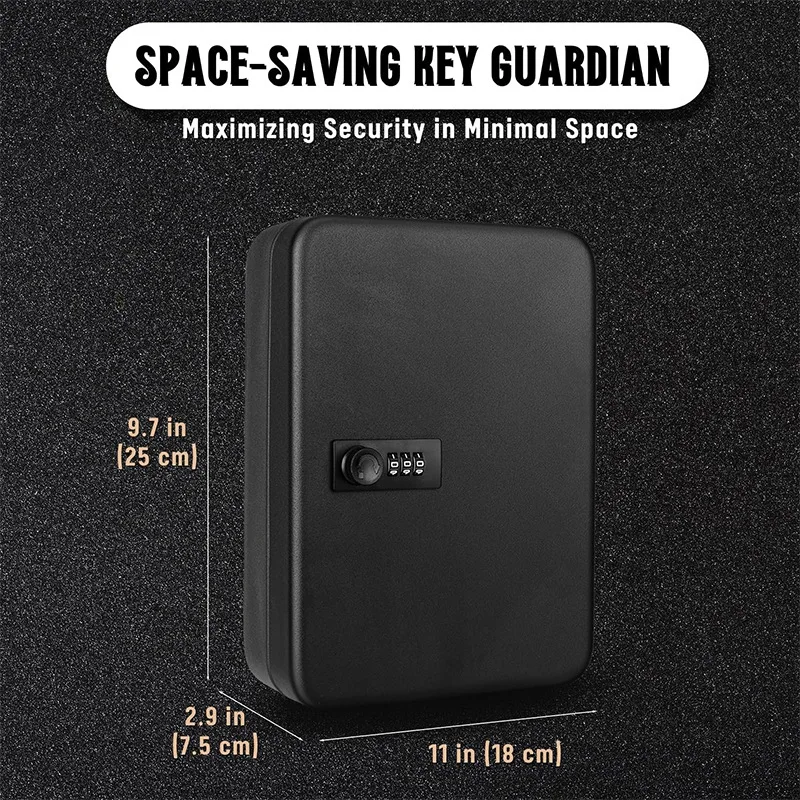 48 Position Key Cabinet with Combination Lock Resettable Black Digital Security Storage Box Steel Key Organizer with  Hooks