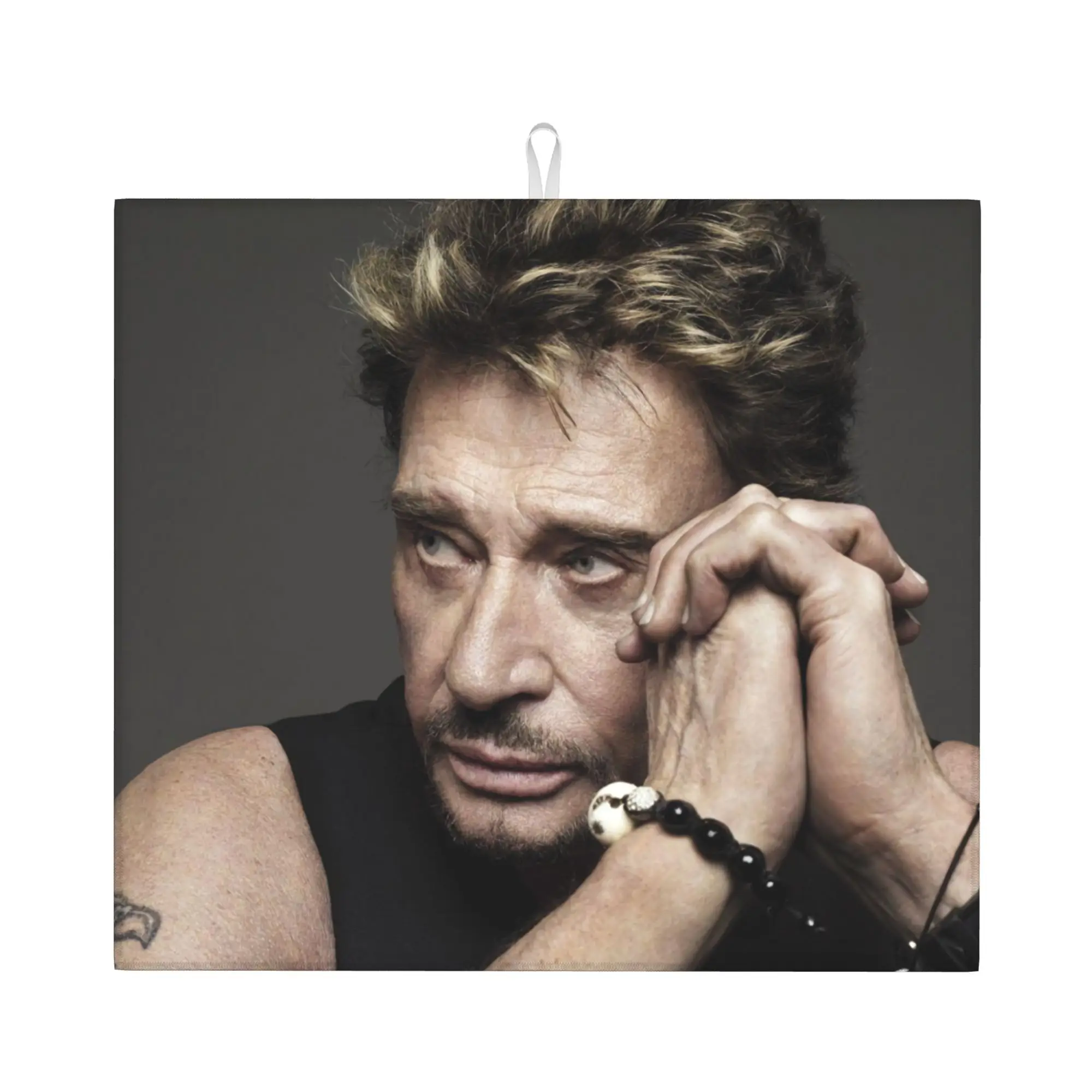 Johnny Hallyday Non Slip Kitchen Counter Protector Mat Barware Tableware Reusable French Rock Singer Drying Mat For Kitchen
