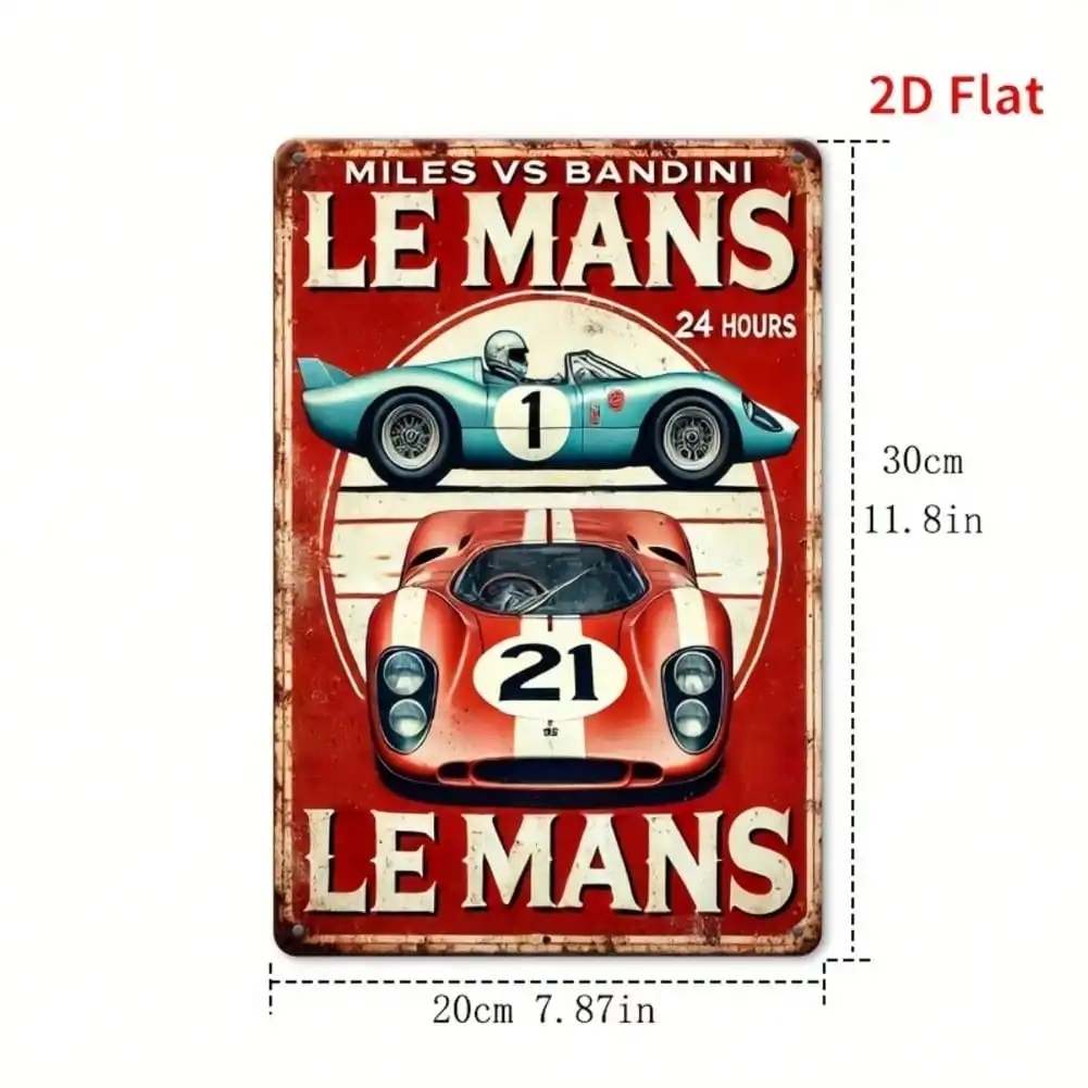 Vintage Le Mans Iron Metal Wall Sign, Retro Race Car Garage Decor for Man Cave Bar