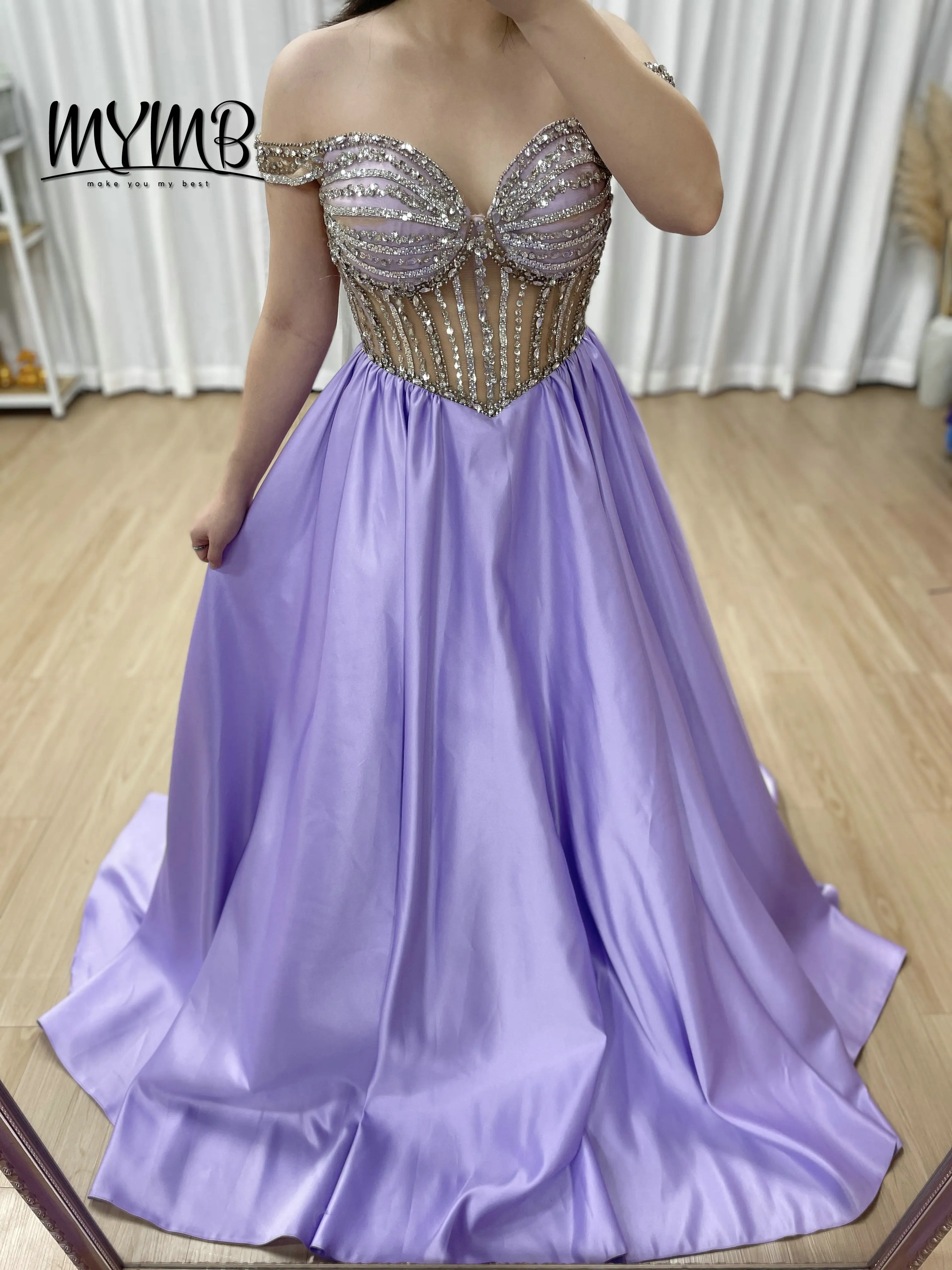 MYMB Glamorous Lilac Ball Gown Prom Dress 2026 Luxury Hand Beaded Top Evening Gowns Sweetheart Formal Wedding Party Wear MB40462
