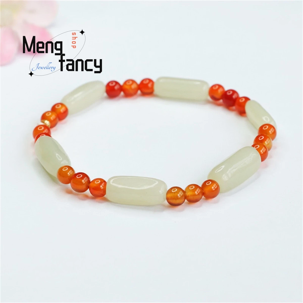 

Natural Hotan Jade With Red Agate Chalcedony Round Bead Bracelet Simple Generous Personality Retro Men Women Couple Fine Jewelry