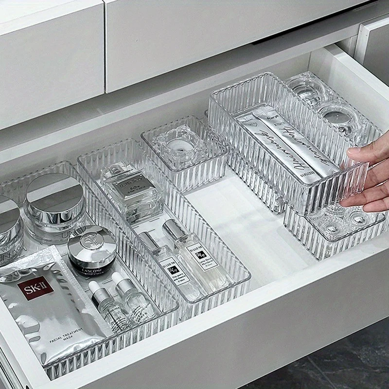 Desk Drawer Organizers Set Plastic Bathroom Storage Makeup Organizer Clear Transparent Storage Box Drawer Organizer