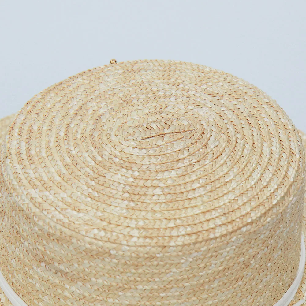 European Fashion Chain Straw Hat for Women, Flat Top Beach Sun Cap, Outdoor Sun Protection Hat Export Supply