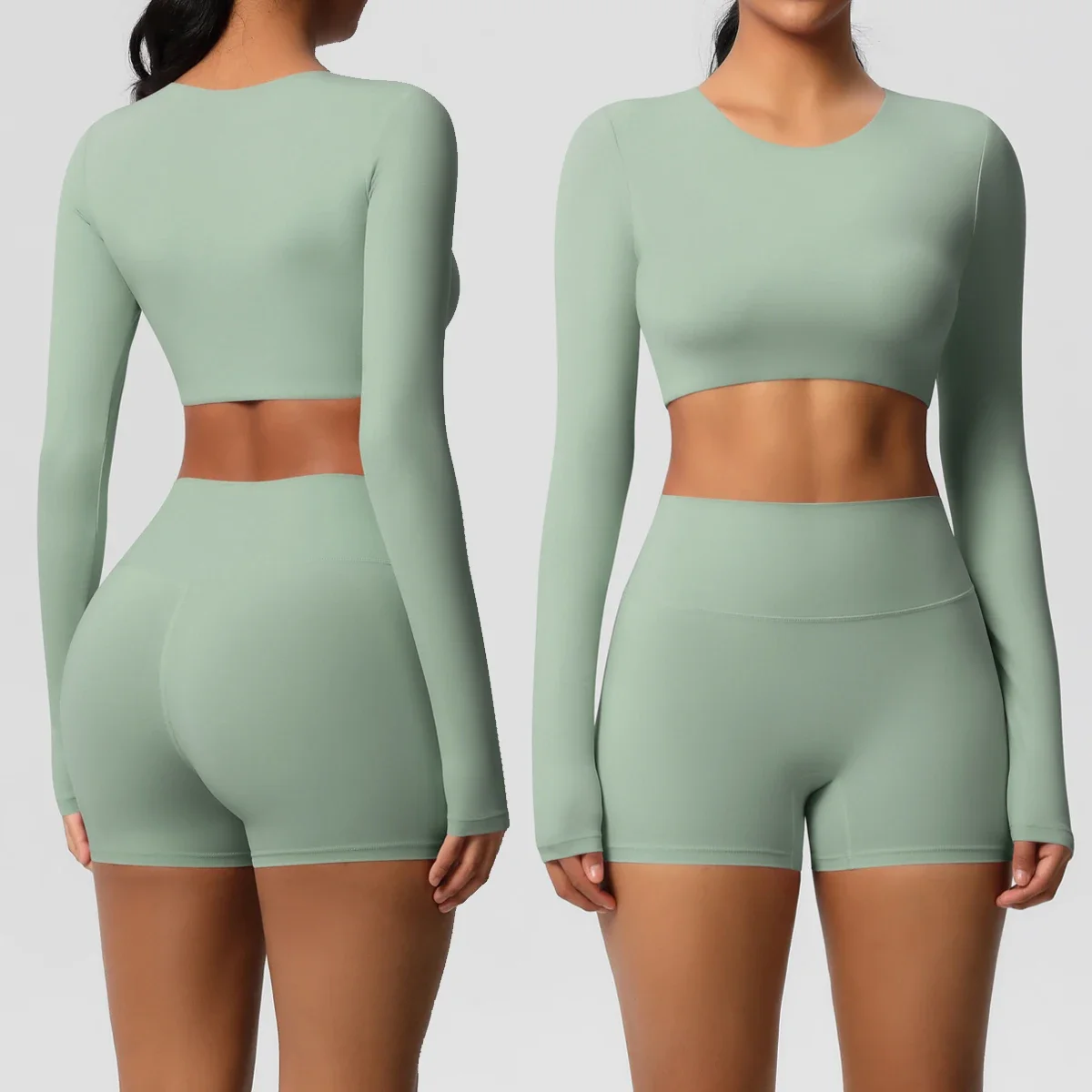 

Yoga Set Women's Sportswear Yoga Clothes Fitness Long Sleeve With Padded Tracksuits Sports Suit Gym Top High Waist Leggings Sets