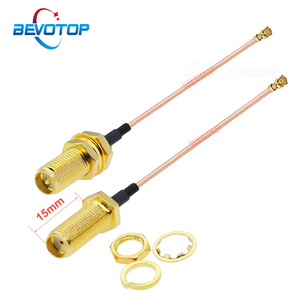 10pcs/lot BEVOTOP SMA to  15MM Thread SMA Female / RP-SMA Female to u.FL  1 Female Jack RG178 Jumper RF Coaxial Cable