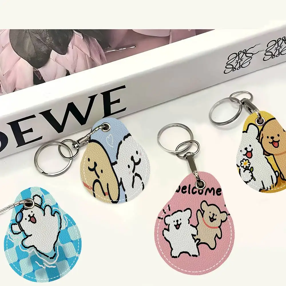 M-Maltese Women Mini PU Leather Case Keychain Access Card Bag Key Tag Ring Mini Badge Key Ring Door Lock Tags