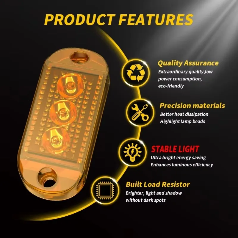 

Popu For 4pcs 12V 24V Oval Clearance Lamp External Turn Signal Indicator Amber Trailer Truck Lorry Lamp Waterproof LED Side Mark