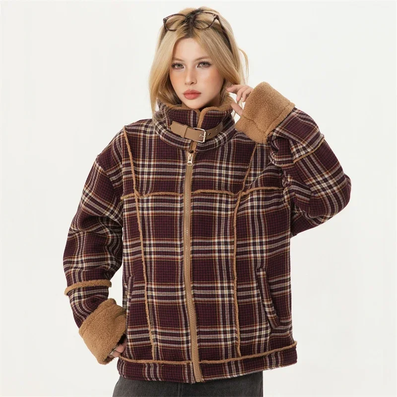 Damen Winter Wattierte Jacke Mäntel Frau 2024, koreanischer Stil, Damen-Winterkleidung, Vintage-Plaid, Damenmäntel, Winter-Oberbekleidung