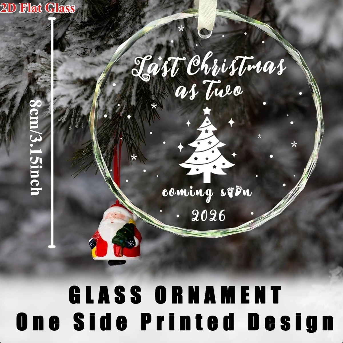 مسطح ثنائي الأبعاد، زينة عيد الميلاد 2026 - زخرفة زجاجية أنيقة معلقة مع نص نص ونجوم "Last Christmas as Two". #2