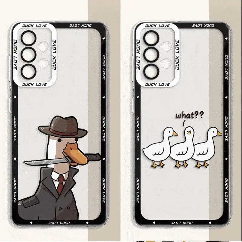 Cartoon Doubt Duck Case for Samsung Galaxy A35 A55A53 A54 A73 A34 A33 A25 A24 A13 A14 A15 5G Transparent Soft