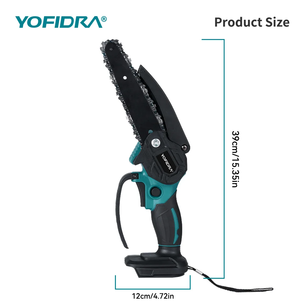 YOFIDRA 6 Inch 1200W Mini Electric Chain Saw Handheld Rechargeable Wood Splitting Chainsaw Garden Cutting For Makita 21V Battery