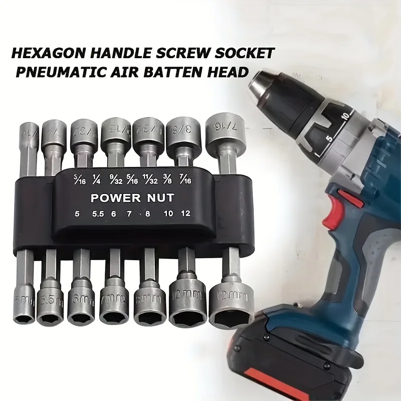 14pcs Hex Socket Wrench Set - Powerful Drill Tool With 5-13mm Nozzles & Screwdriver Accessories