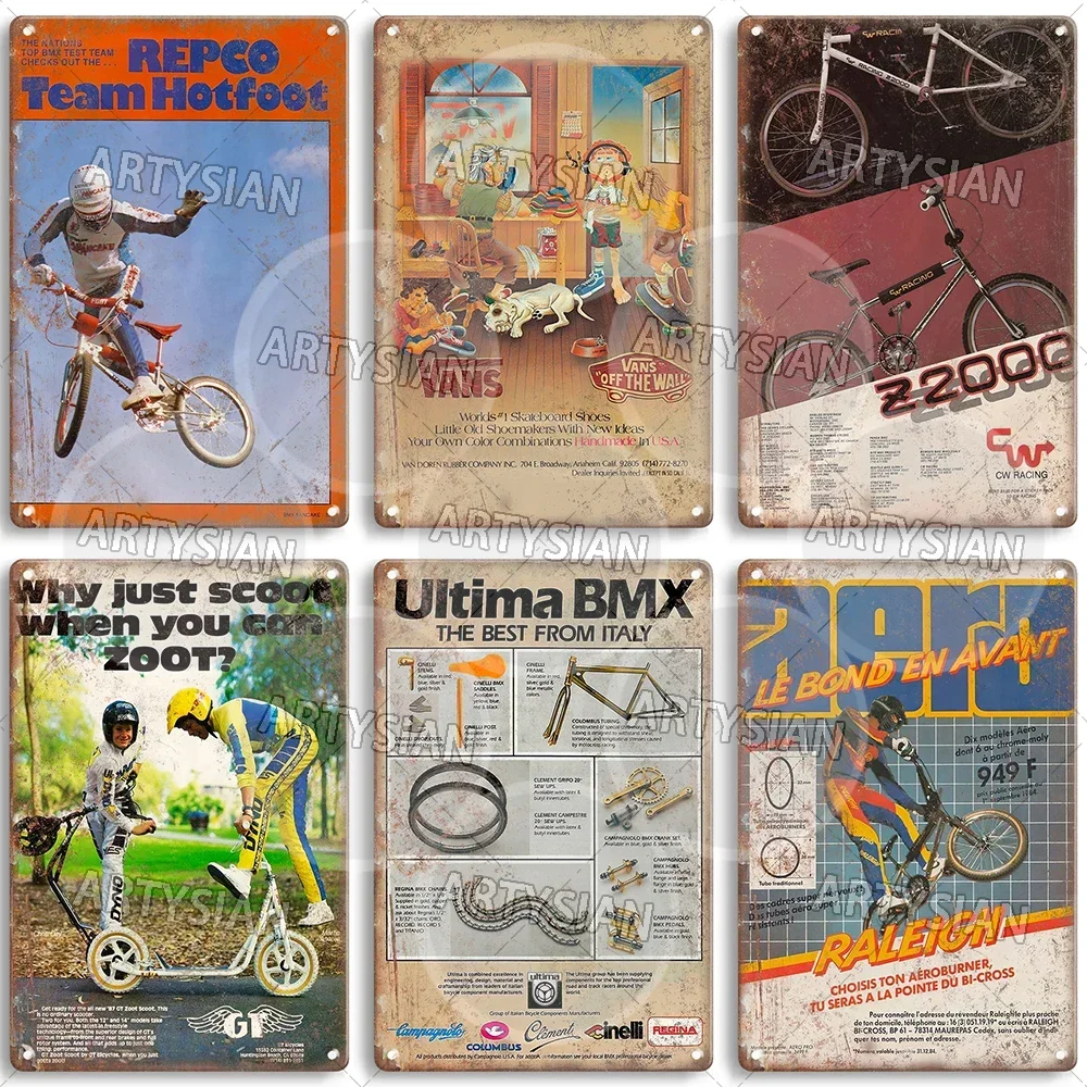 Vintage BMX Bike Metal Sign Bicycle Motocross Plaque Racing ACS TUF Pedals Procraft Kuwahara Raleigh Mongoose Dyno Diamond Back