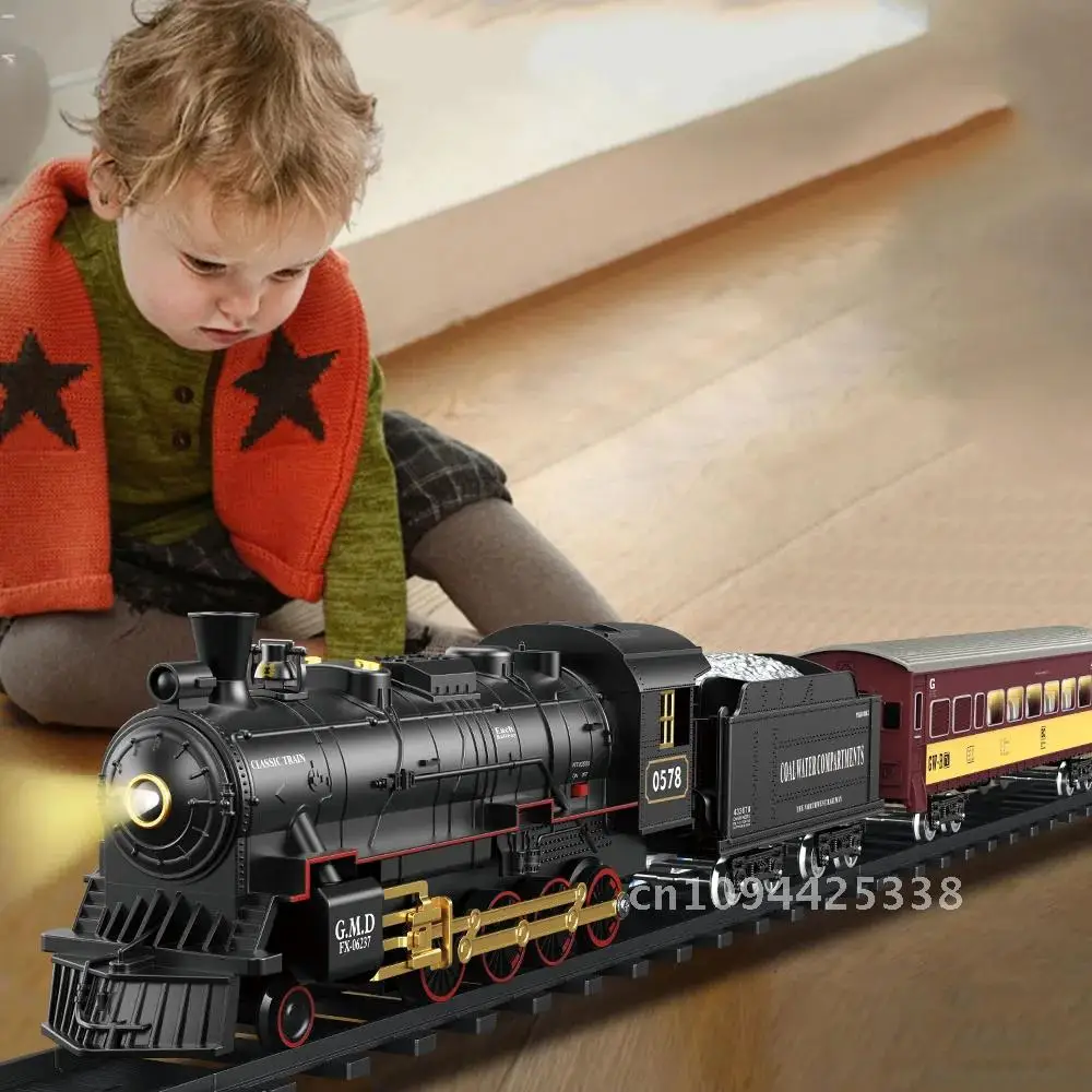 RC Train Toys Remote Control Retro Steam Electric Stepless Speed Simulation Train Control Remote Smoking Train Children's Toys