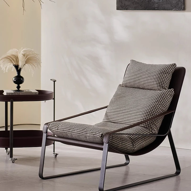 

Single sofa minimalist saddle leather minimalist balcony living room chair