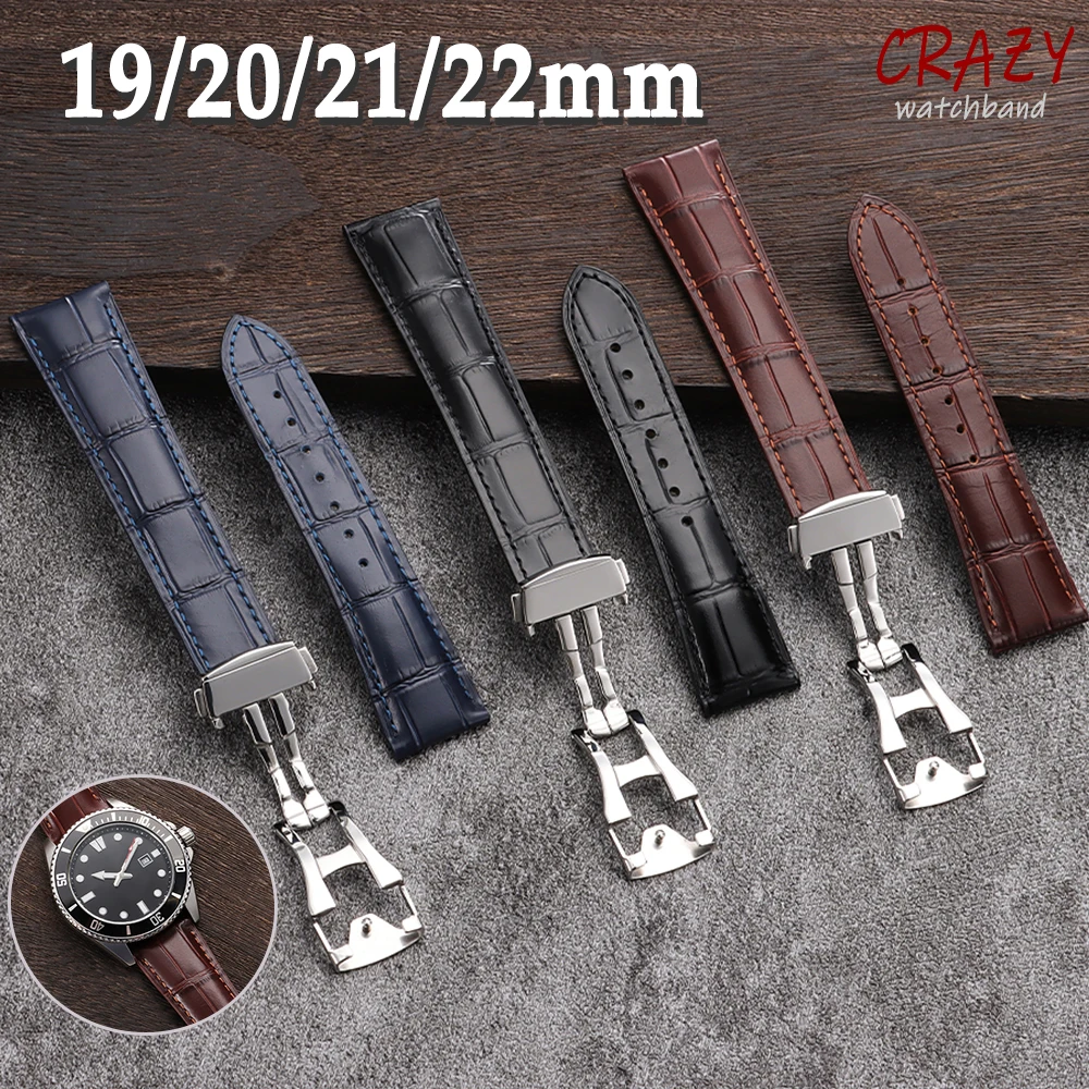Kalbslederarmband 19mm 20mm 21mm 22mm für Omega Seamaster Armband für Seiko Armband Armband Faltschließe Zubehör