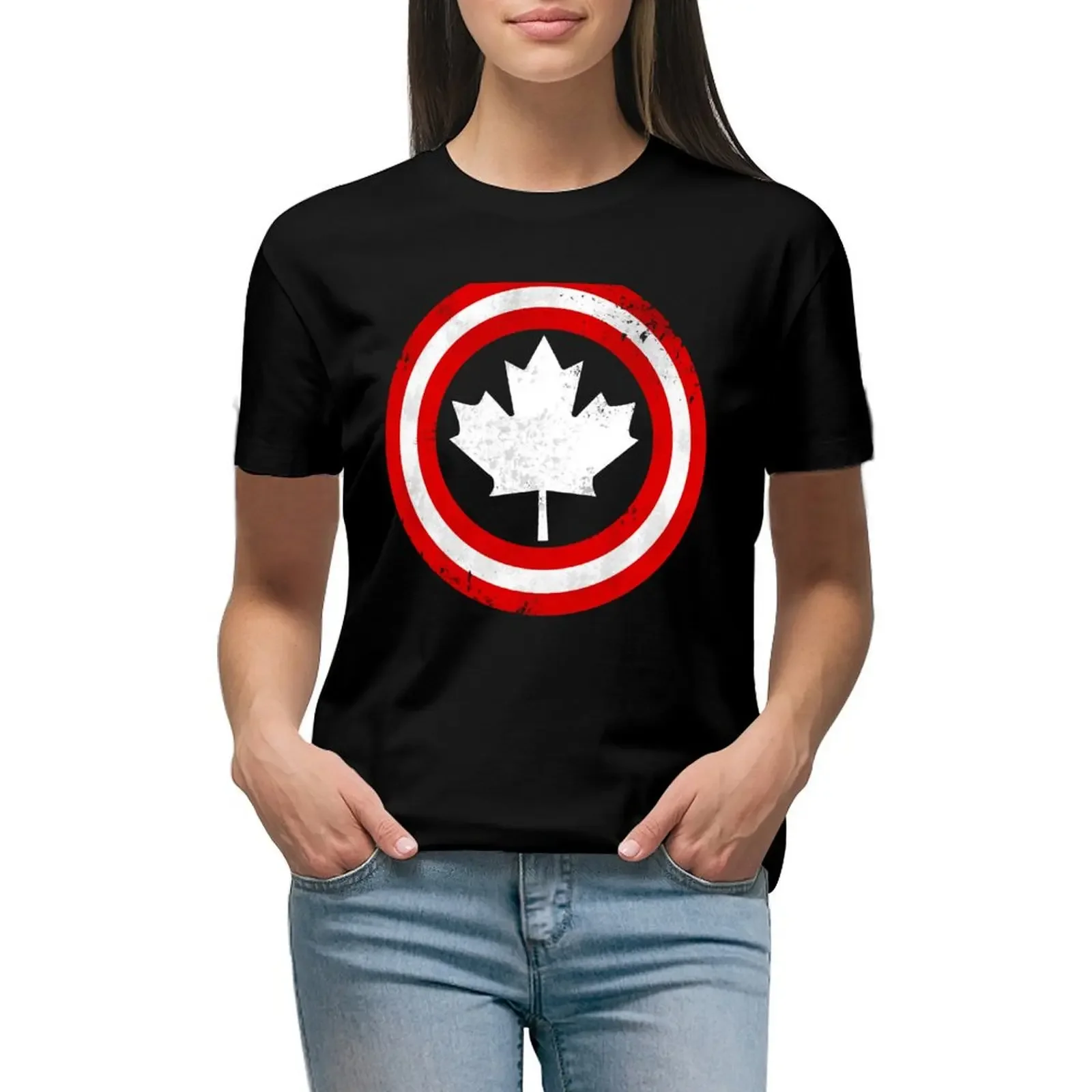 

Captain Canada (White Leaf) T-Shirt animal print korean fashion blacks Short sleeve tee T-shirts for Women