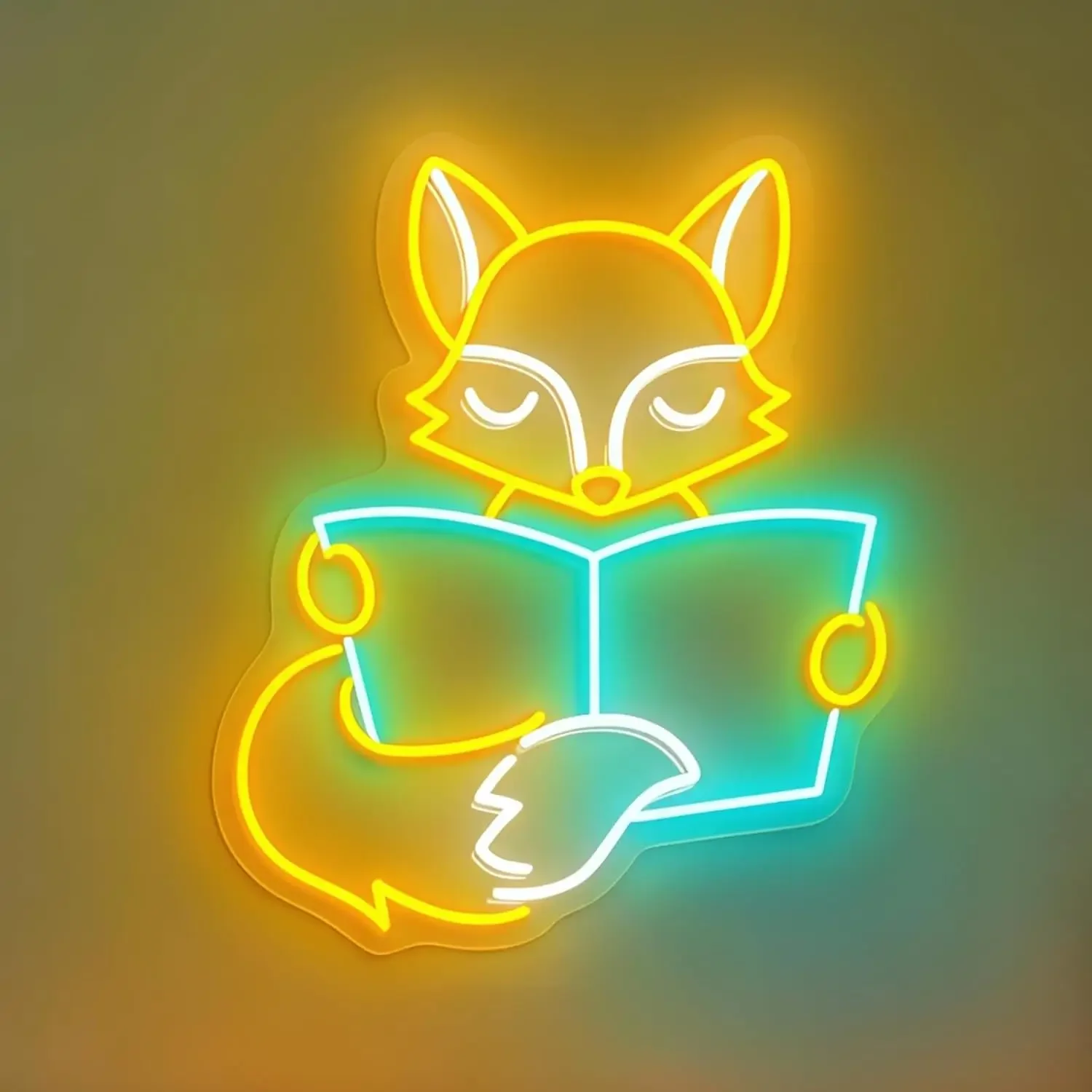 Reading Fox Neon Sign Cute Animal Book LED Wall Art Acrylic USB Powered Dimmable Light For Study Room Kids Decoration