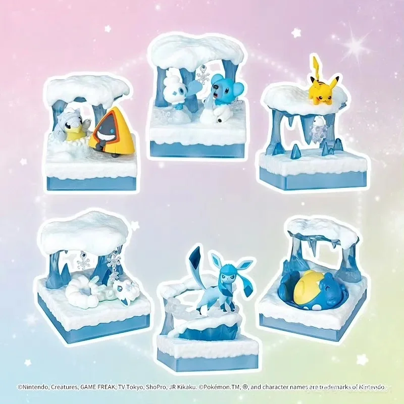 Pokemon World Series 3 Action Figure - Re-ment Frozen Snowfield Pikachu Vulpix Glaceon Cubchoo Spheal Anime Model Toy
