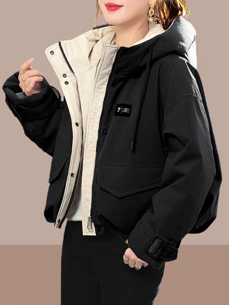 

Women's Cotton Jaet Thiened Fce Lined ort Sle Korean Version Loose Fit Commute Sle Polyester Fiber Fill