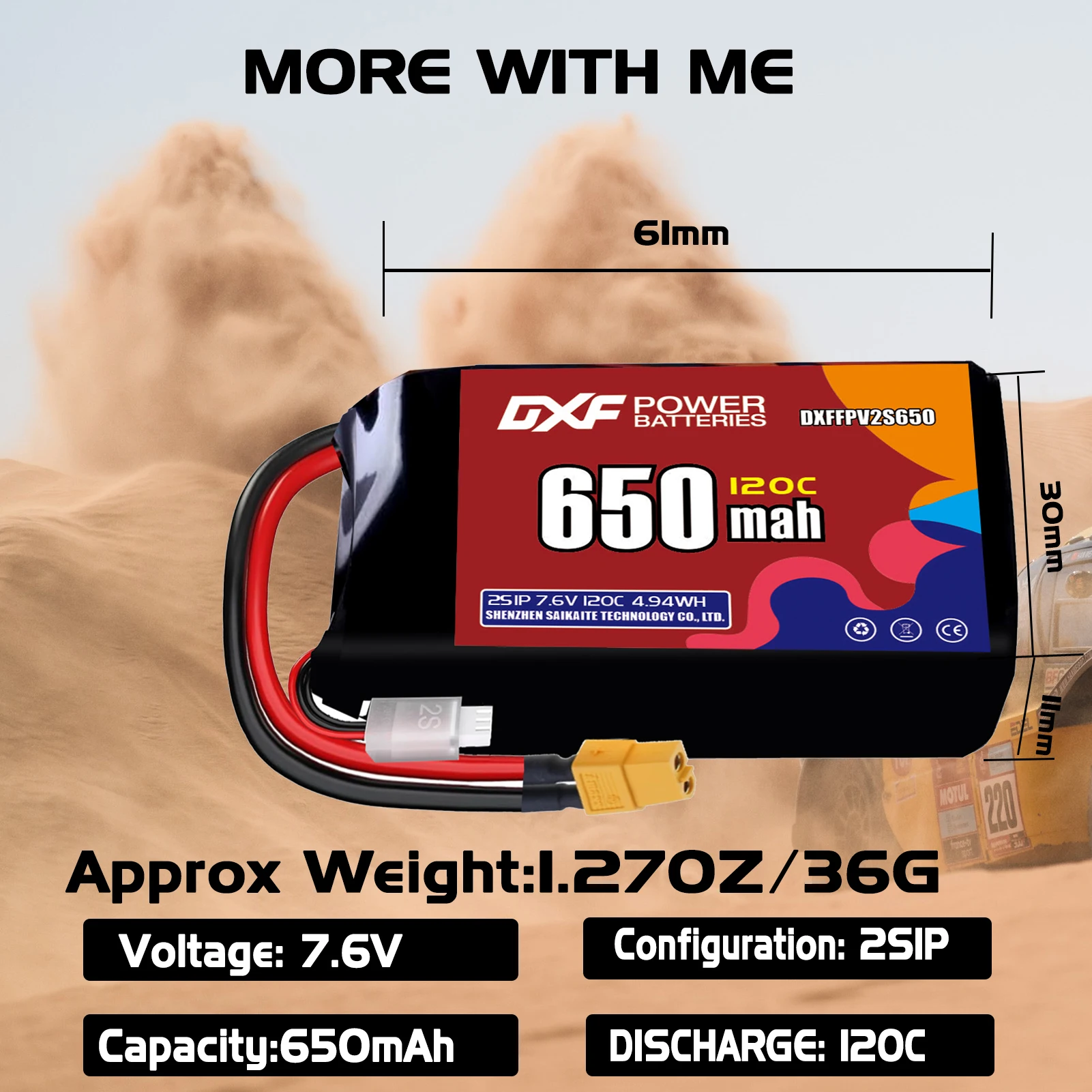 Akumulator DXF Lipo 2S 7.6V 1100mAh 850mAh 650mA 120C 720mAh 550mAh 100C z wtyczką XT30 XT60 JST do drona FPV Quadcopter