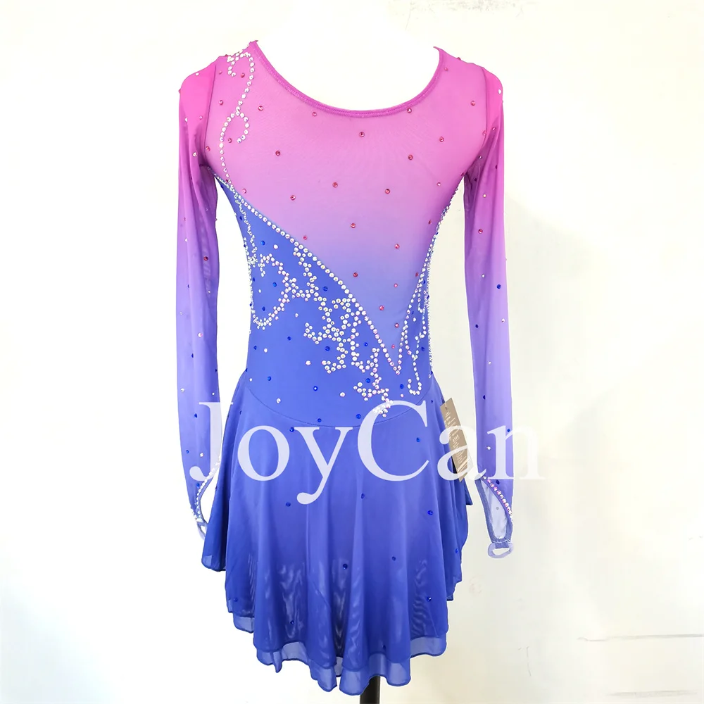 JoyCan Ice Figure Skating Dress Girls Purple Spandex Stretchy Mesh Competition Dance Wear Dostosowane