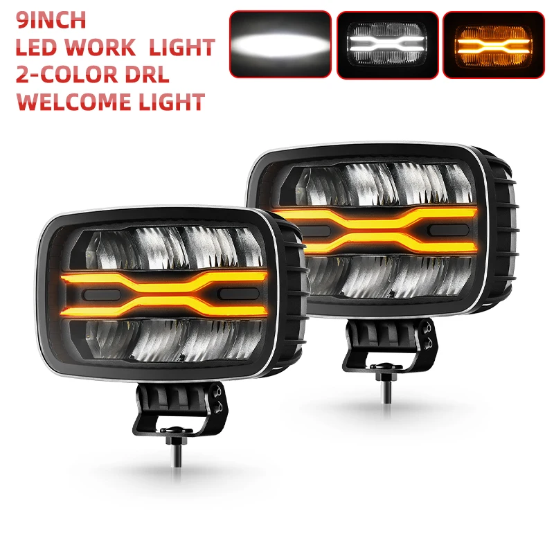 HAOLIDE 9 inch LED werklamp dubbele kleur wit + geel DRL welkomlicht grootlicht/dimlicht voor motorfietsen, vrachtwagens, off-road gebruik 12V 24V IP68