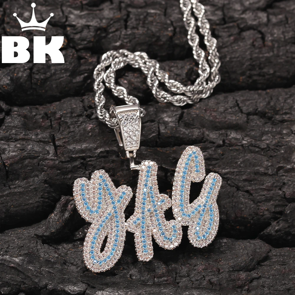 

THE BLING KING Double Layer CZ Custom Name Necklace Iced Out Two Tone Bule Cubic Zircon Personalised DIY Letters Pendant Jewelry