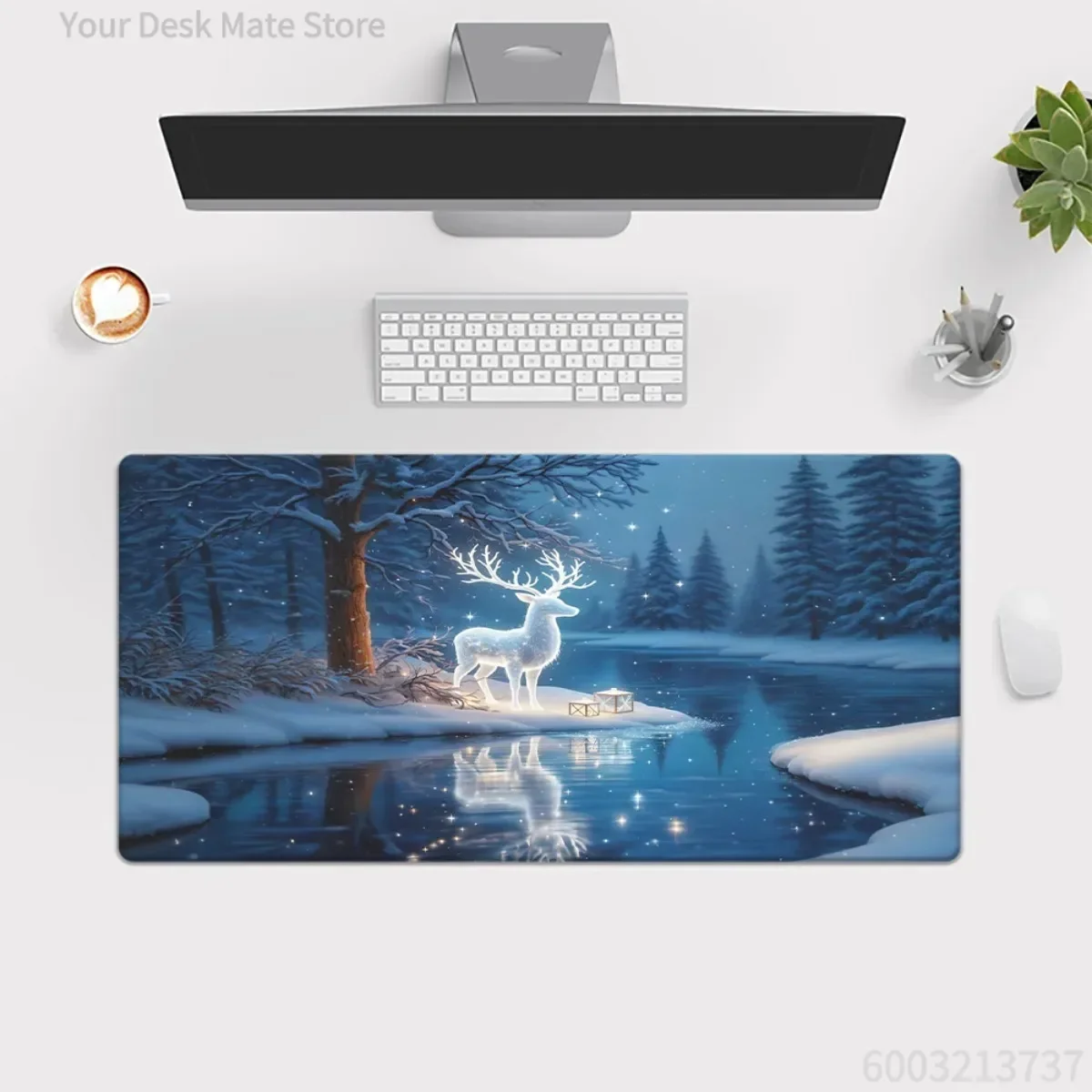 1pc Rubber Non-Slip Gaming Desk Mat Deer Snow Art Style Versatile Durable Pad for Office Computer Decoration