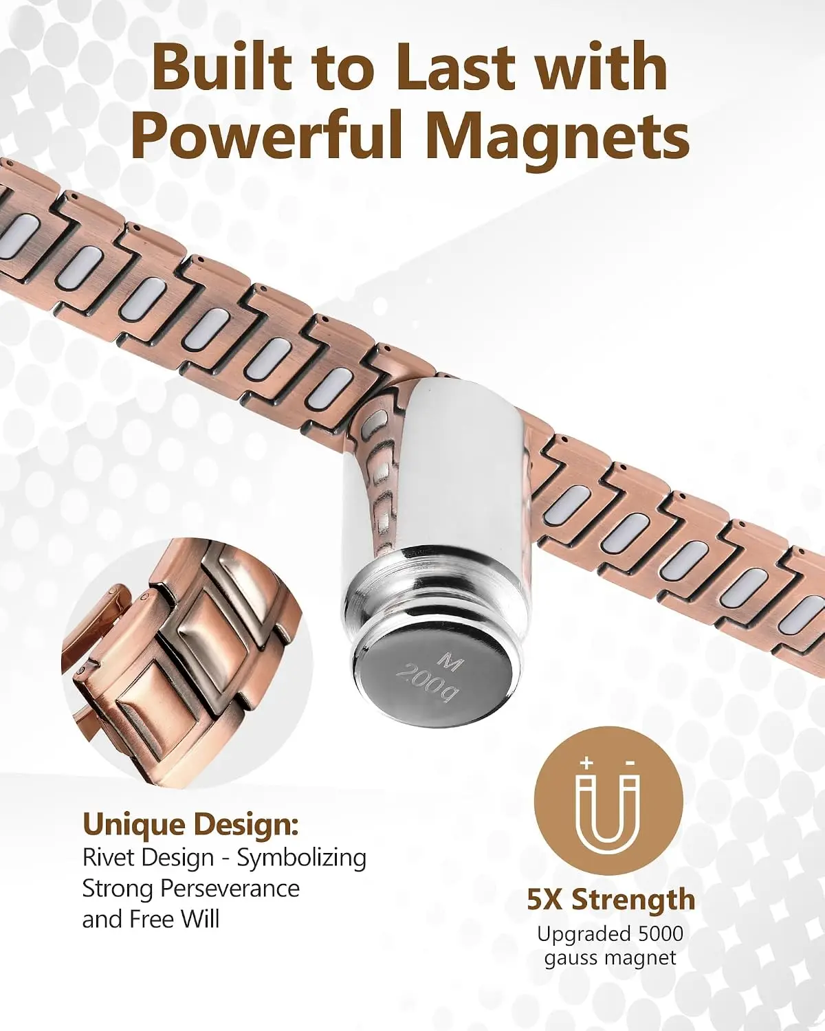 ARADOO Pure Copper Magnetic Bracelets for Men with 5X Strength 5000 Gauss Magnets Wristband Jewelry Gifts