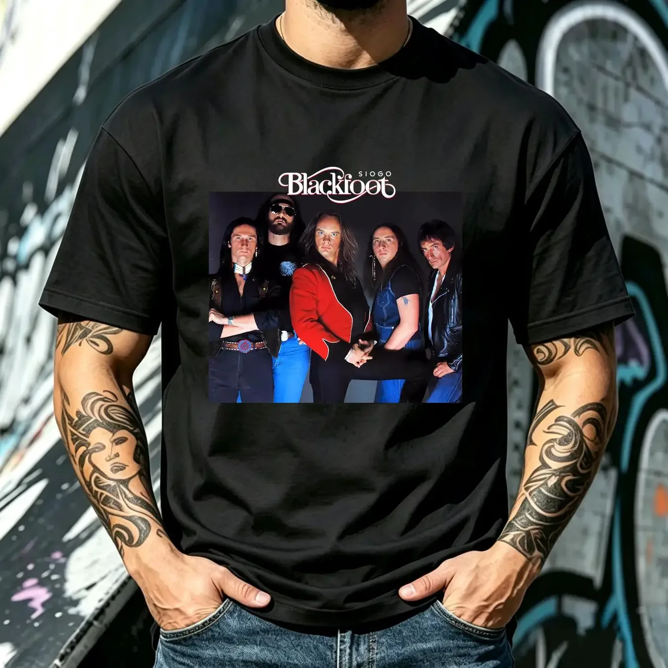washed T Shirt RETRO Blackfoot rock band POSTER Black All sizes 1PT332 vintage Washed Breathable Casual streetwear Stretched