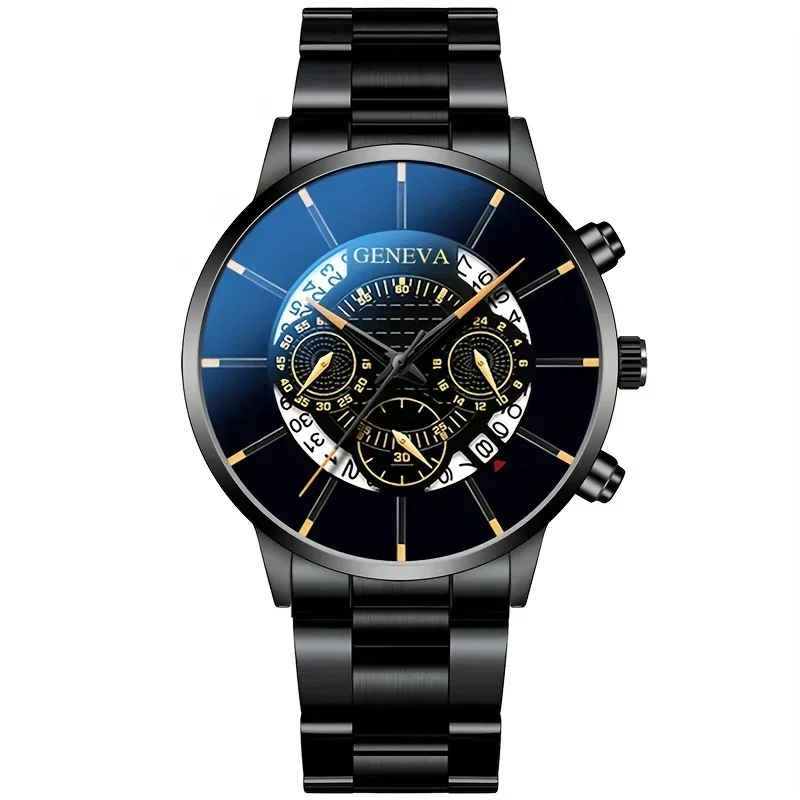 Round Dial Quartz Watch for Men Stainless Steel Strap Calendar Function Business Allo CaseNonWaterproof Ideal Gift for Him