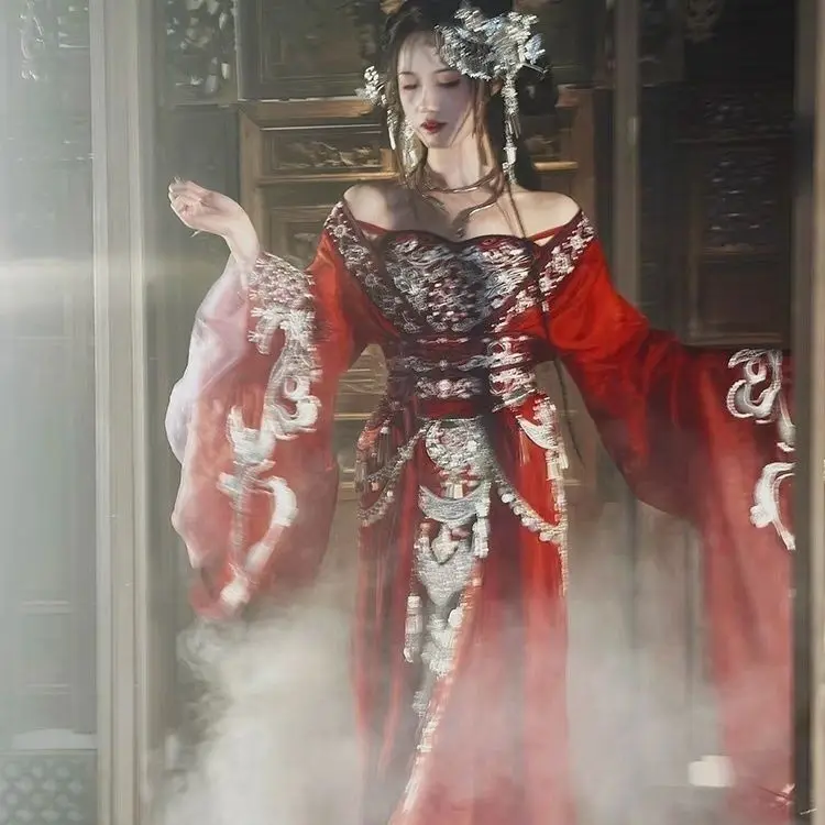 

Косплей Hanfu Dress Set [Lover Gu] Новый стиль Hanfu Red Dress Suit Этнический костюм Han Set День святого Валентина Красный вышитый Hanfu