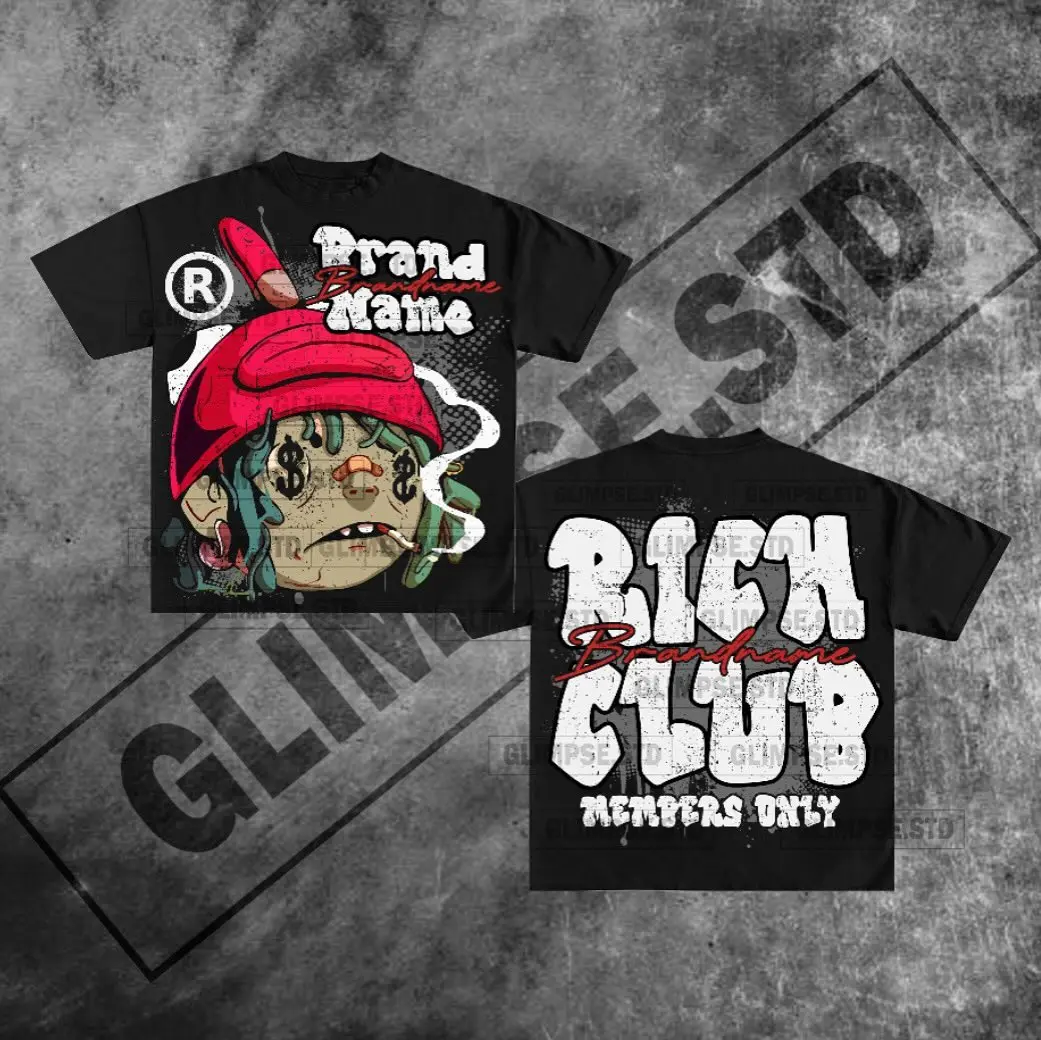 Camisetas gráficas de American Rich Club para mujeres y hombres, camisa de gran tamaño gótica harajuku, Tops Y2k, ropa coreana para parejas