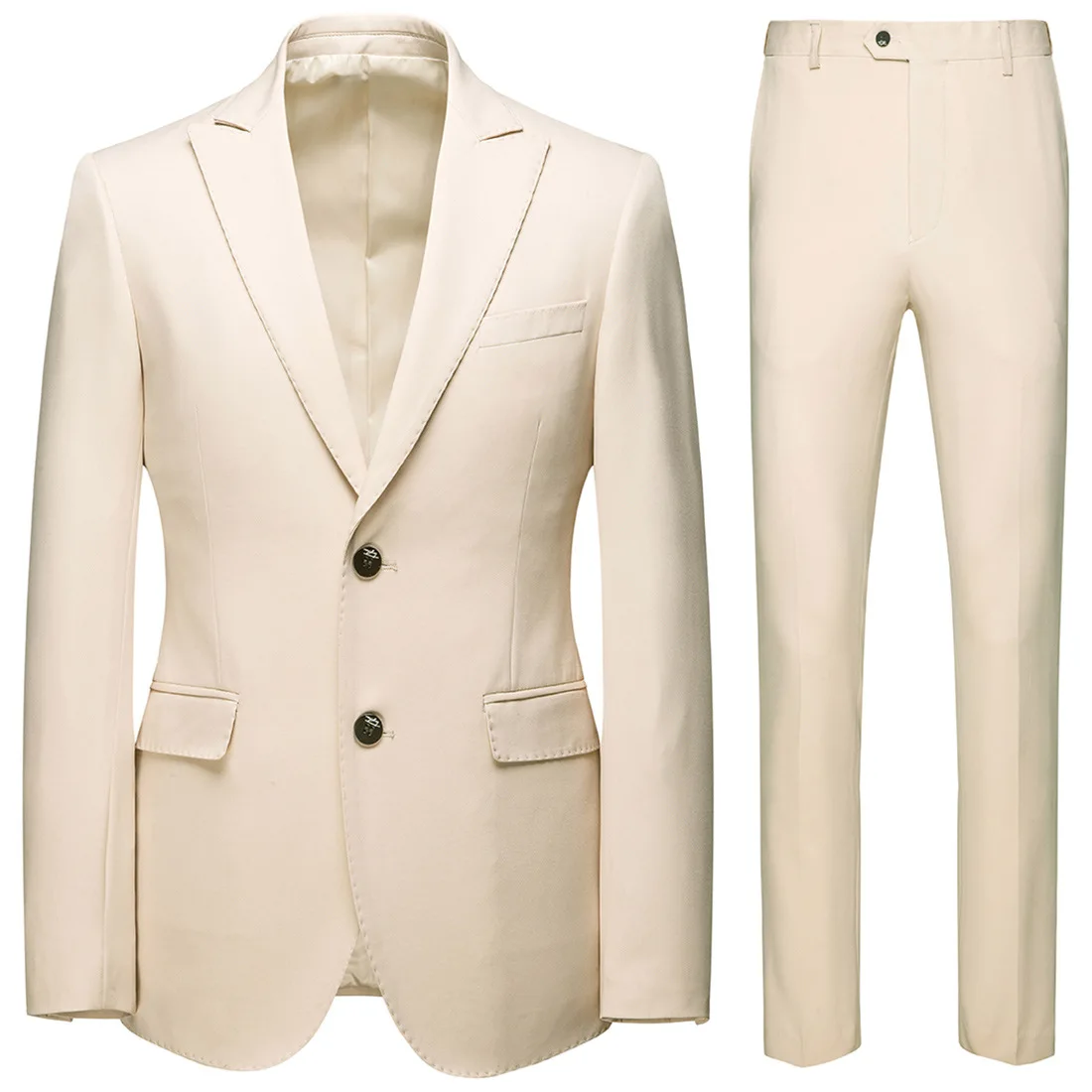 

New Men's Suit 2 Pieces Beige Business And Leisure Two Button For Wedding Bridesman Banquet Dress Set Jacket With Pants