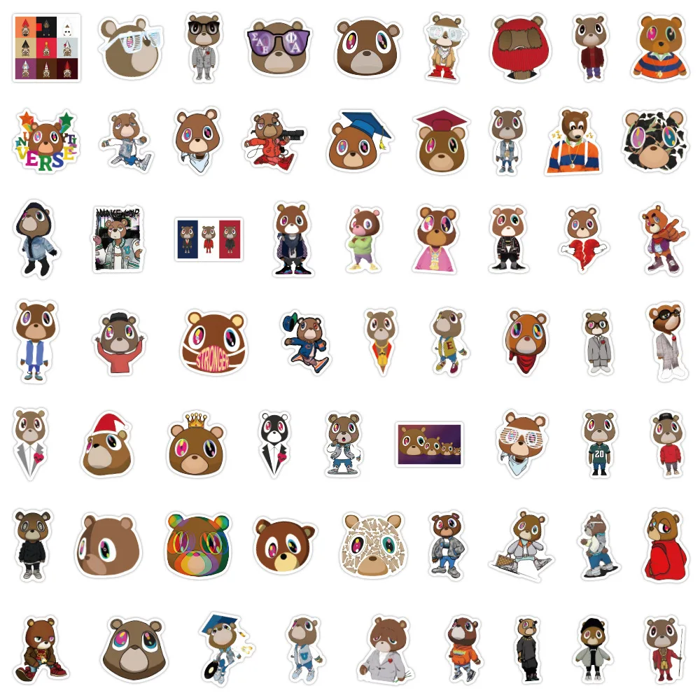 63PCS Kanye Graduation Bear Stickers DIY Toys Sticker For Laptop Luggage Kid Birthday Christmas Gift