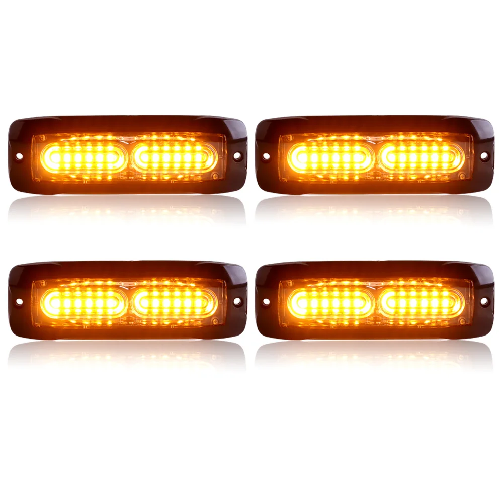 4Pcs 12-LED Emergency Strobe Lights Amber Mini Flashing Grille Warning Beacon lights for Vehicles Trucks Car Camper Van 12-24V