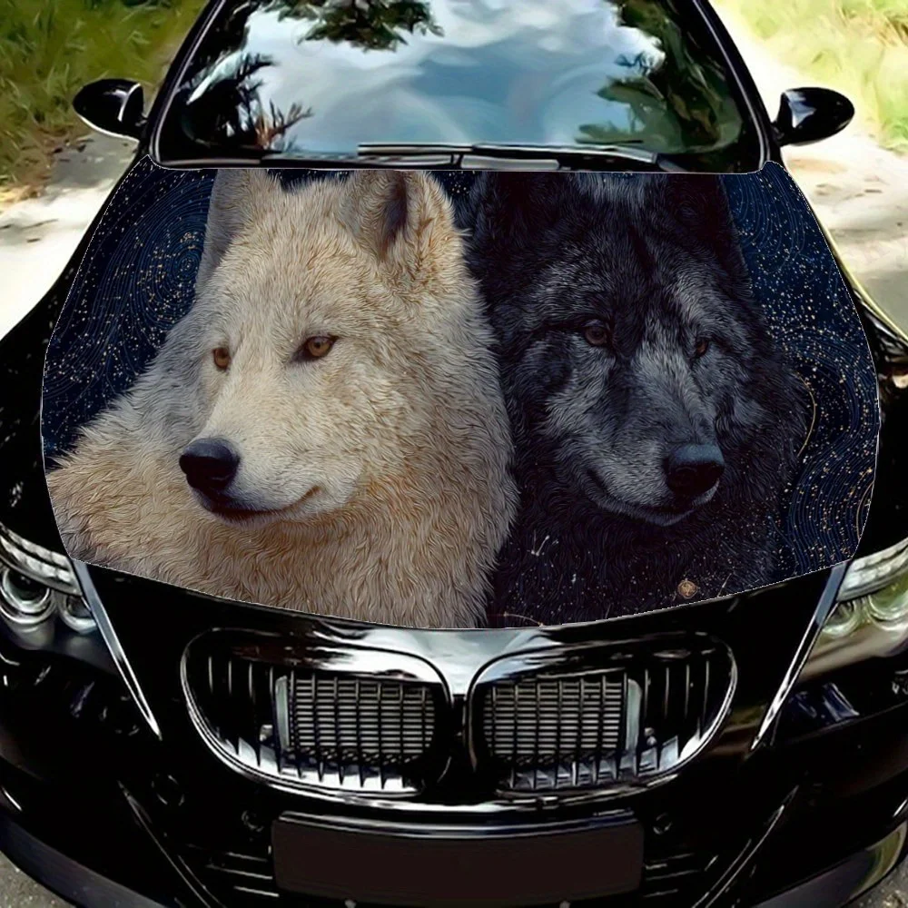

Классическая наклейка на капот автомобиля Double Wolf Duel, персонализированная и модная наклейка для авто, самоклеящаяся водонепроницаемая виниловая наклейка для внешнего вида автомобиля