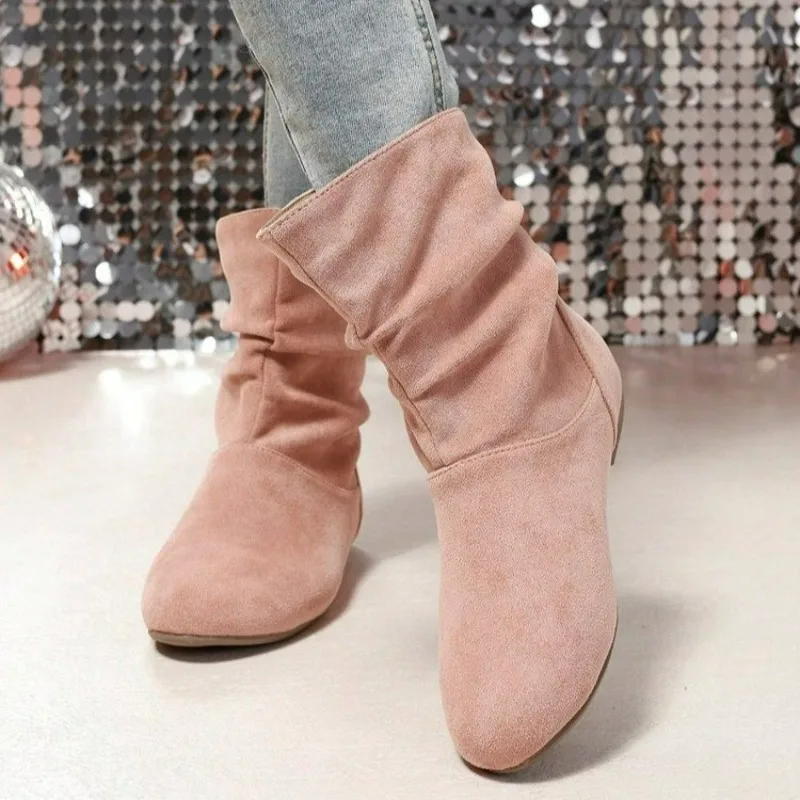 

Женская обувь 2025 г. Высококачественные женские ботинки без шнуровки. Модные современные ботинки с круглым носком. Женские зимние легкие ботинки до середины икры больших размеров.