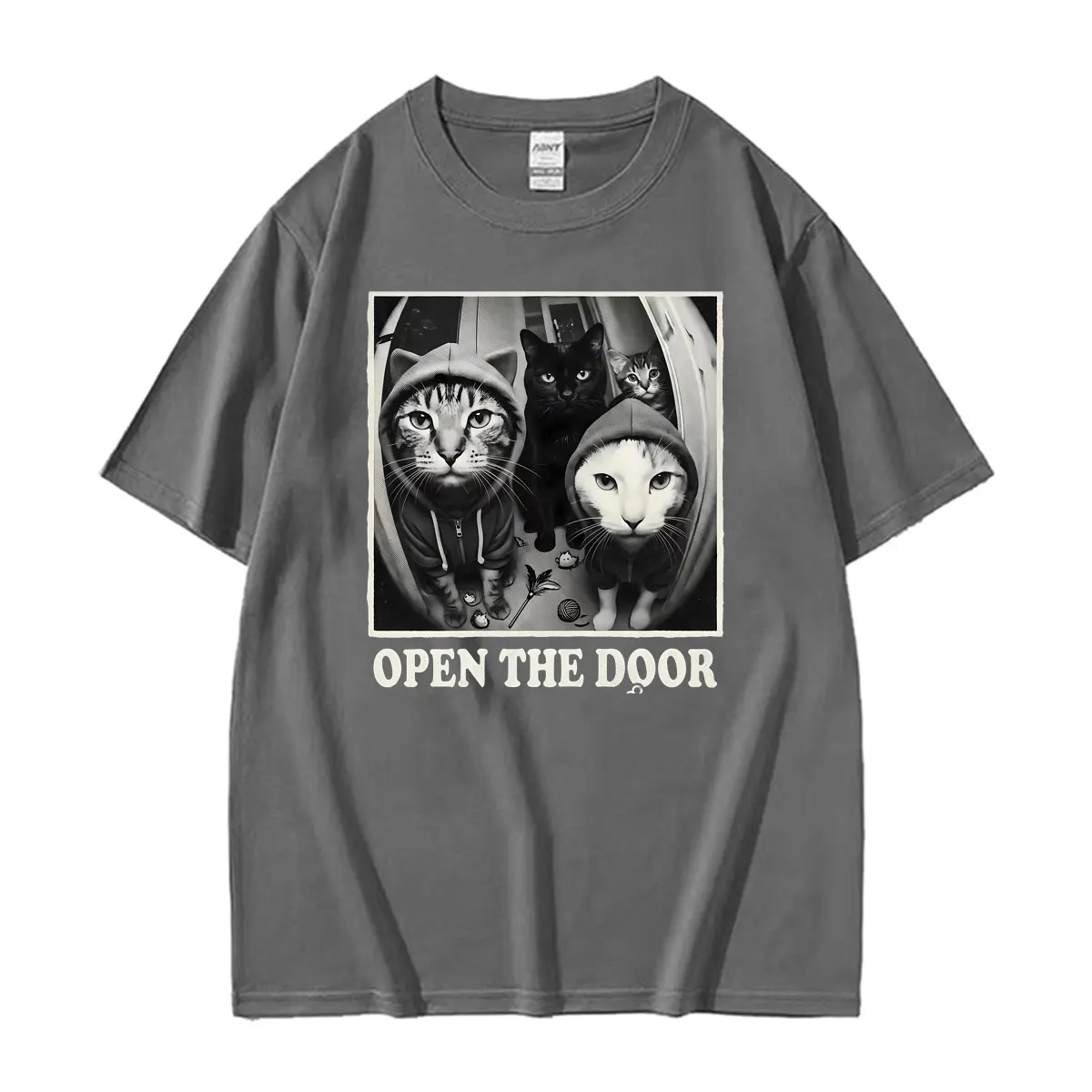 Funny Cat Gang Open The Door Meme Graphic T-shirts Men Women Vintage Fashion Summer Cotton T Shirt High Quality Classic T Shirts
