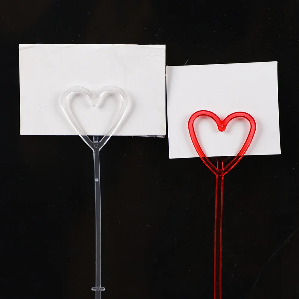 80Pcs Heart Plastic Flower Card Holder Message Card Clip For Bouquet Arrangement Wedding Valentine's Day Party Decoration