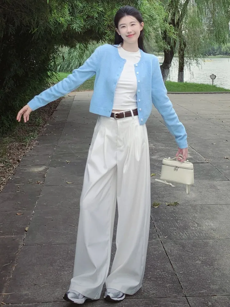 

American Vibe Loose Wide Leg Jeans Women's Draped Slim Folded High Waist Extended Floor-Length Pants Spring 2024 Regular Thic...