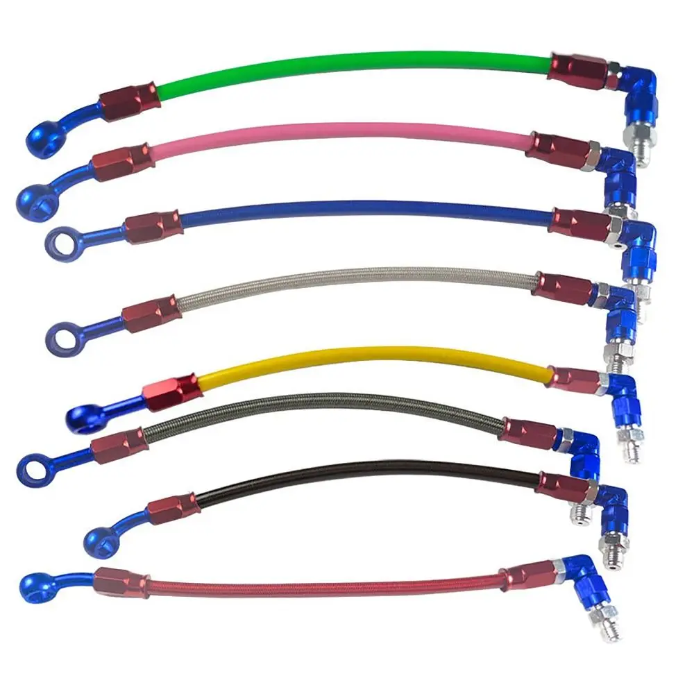 Portable 60CM Motorcycle Tubing Retrofitting 3 Layers Protection Brake Hose Line 90° Braided Brake Oil Line Universal