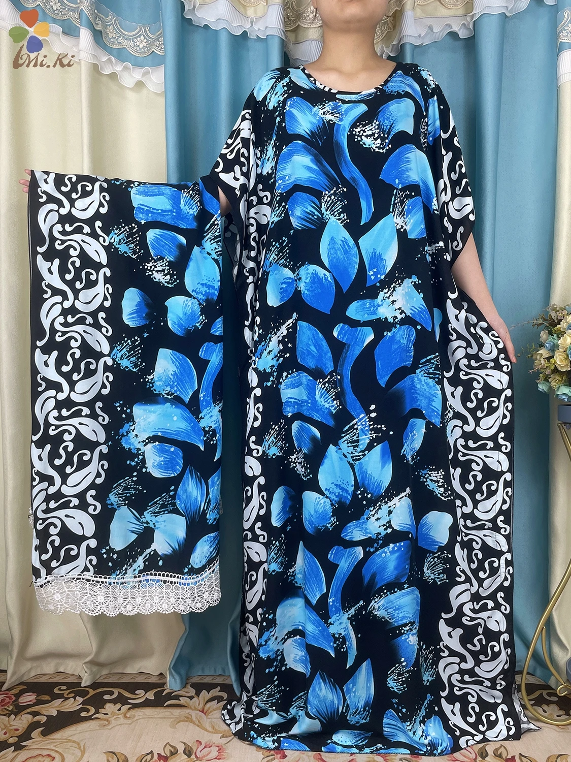 Robe Abaya Africaine en Coton pour Femme, Tenue Maxi Teinte, Imprimée, avec Grande Écharpe, Mode Musulmane, Dubaï, Nouvelle Collection 2024