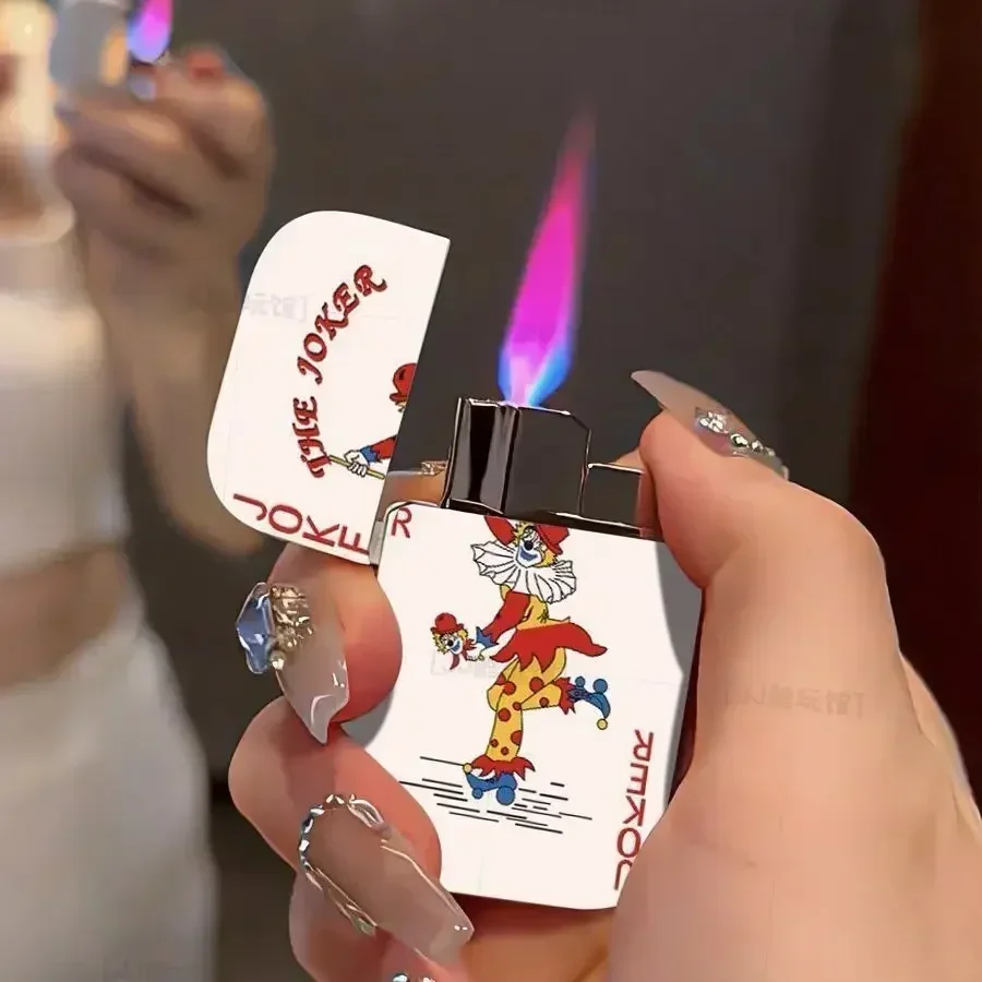 New metal poker inflatable lighter windproof jet red flame butane portable lighter cigarette accessories men's smoking gift