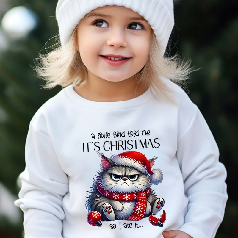 Children's Christmas Cat Graphics Sweatshirts It's Christmas So I Ate It...Print Long Sleeve Pullover Funny Boy Girl Xmas Hoodie