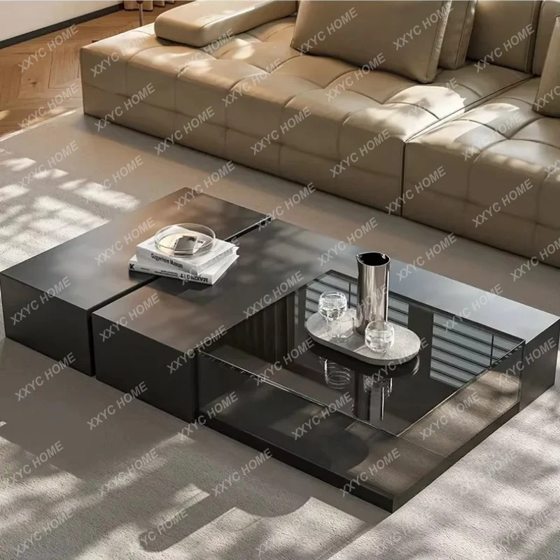 XXNew coffee table Italian light luxury living room pure black acrylic combination coffee tableh